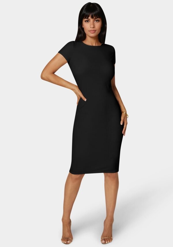 703800RR_black_2 Short Sleeve Midi T-Shirt Ribbed Dress