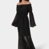 bebe2151_black_2_eb2e51eb-5e0f-45fb-8fe8-3ee37661758a Off the Shoulder Bell Sleeve Maxi Dress