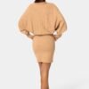 bebe2164_camel_3_37625743-22fc-4d0f-bf28-c95cd6207566 Scoop Neck Blouson Sweater Midi Dress